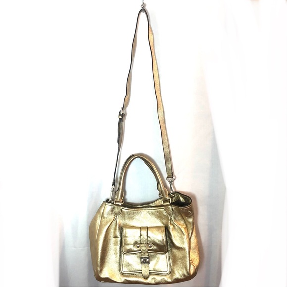 LAUREN RALPH LAUREN Gold Leather Satchel Tote with Shoulder Strap - Picture 8 of 14